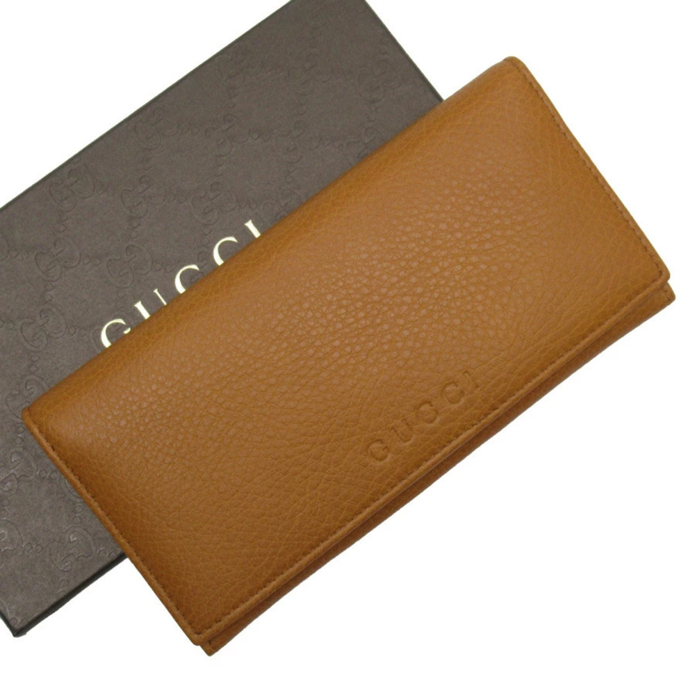 Gucci Bi fold Long Wallet Camel Brown Tan Leather